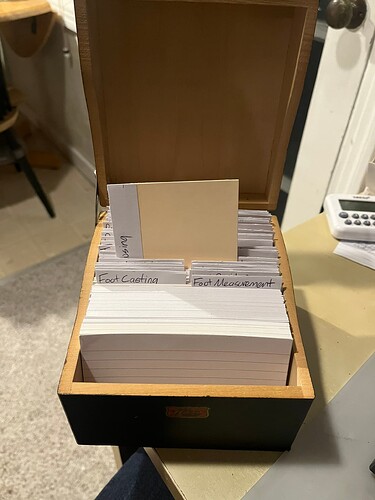 index card box with Closing section cards pulled out